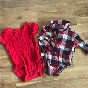 Red Onesie and Plaid Bodysuit Set